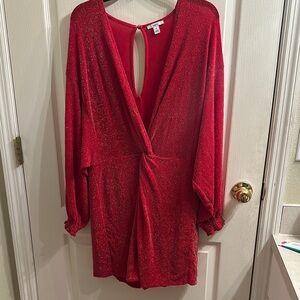 barIII Sparkly Red Long-Sleeved Fancy Romper